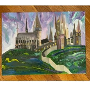 Harry Potter Hogwarts Castle Oil Painting On Canvas Magical Decor 12 x 16 inches